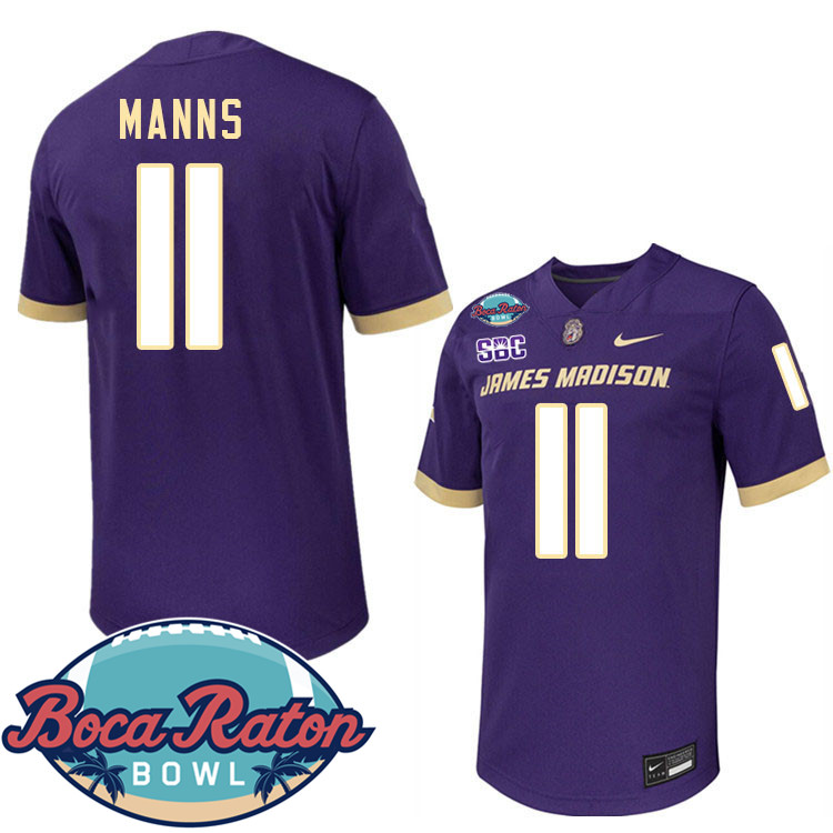 #11 Khairi Manns James Madison Dukes 2024 Boca Raton Bowl Jersey-Purple